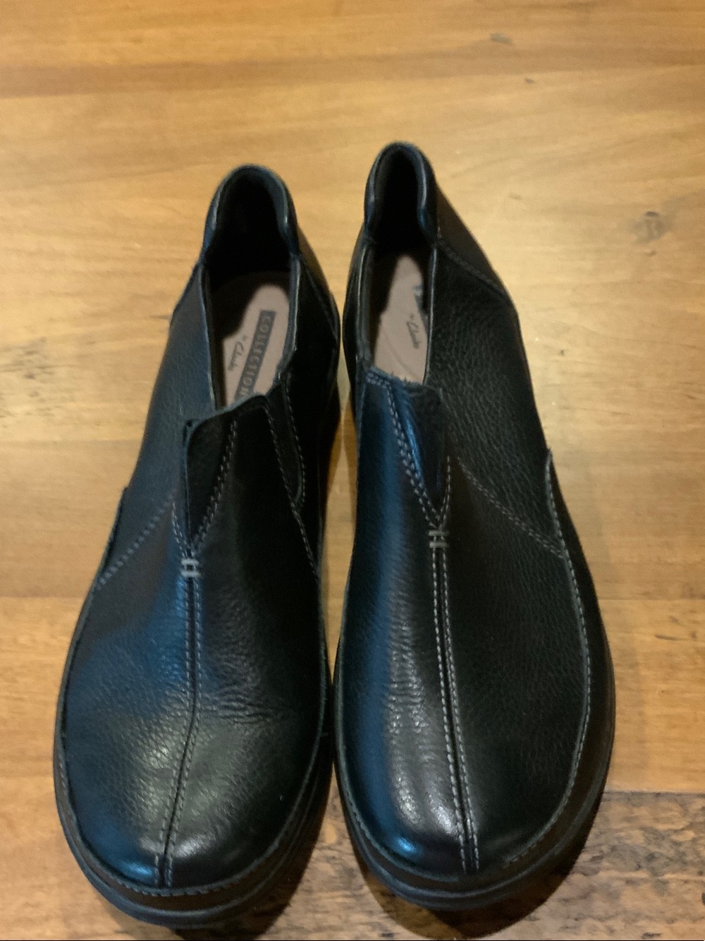 Women Black Slip-On Leather Shoes